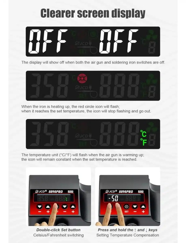 JCD  Pro Estación de Calor 2 en 1 8898